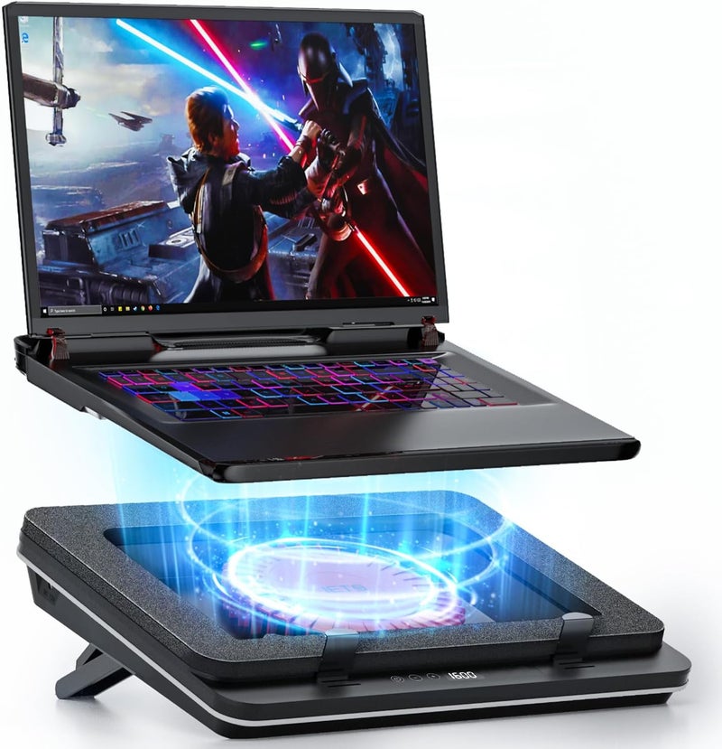 IETS GT600 Laptop Cooling Pad Equipped Gigantic Turbo-Fan（5.5inch Diameter）,Sealed Foam for Rapid Cooling Gaming Laptop,14.1-19.3 inch Laptop Cooler with Adjustable Brackets,Dust Filter,Touch Start - Image 1